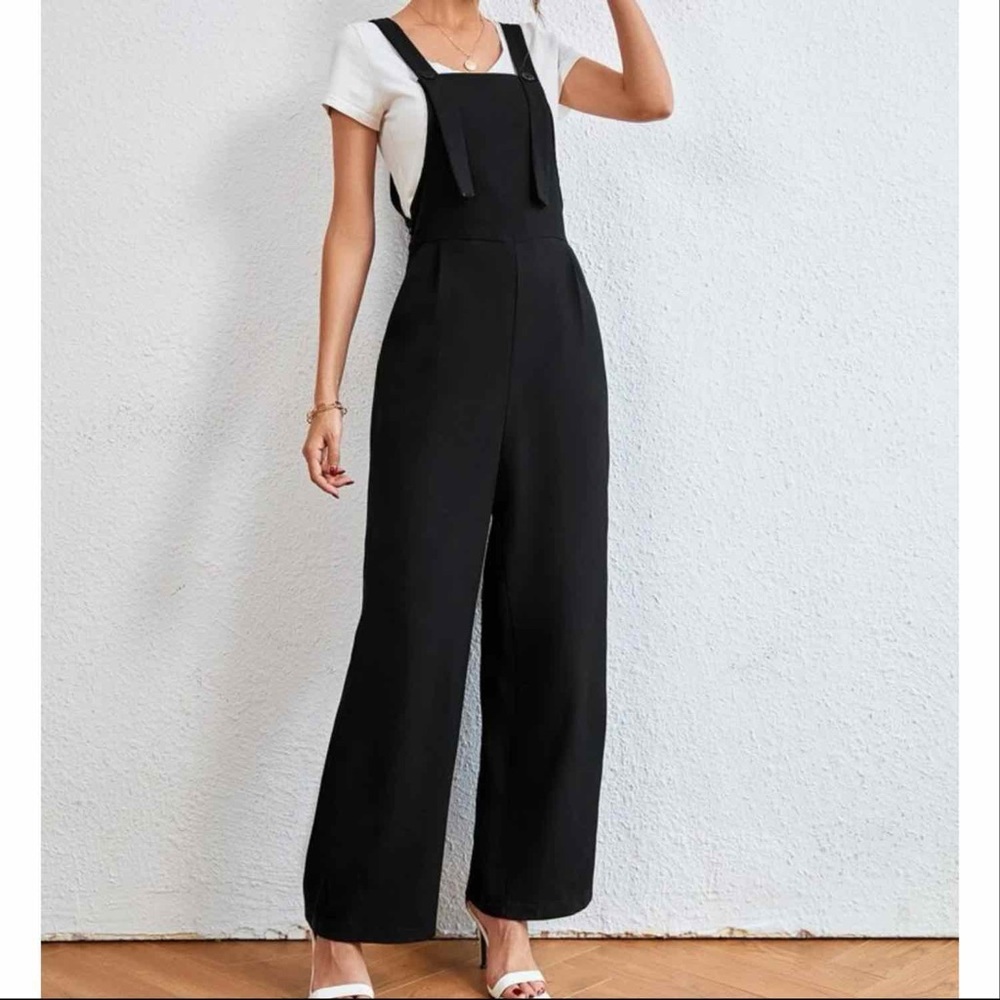 Button front slant pocket overall jumpsuit without tee - Picture 6 of 7